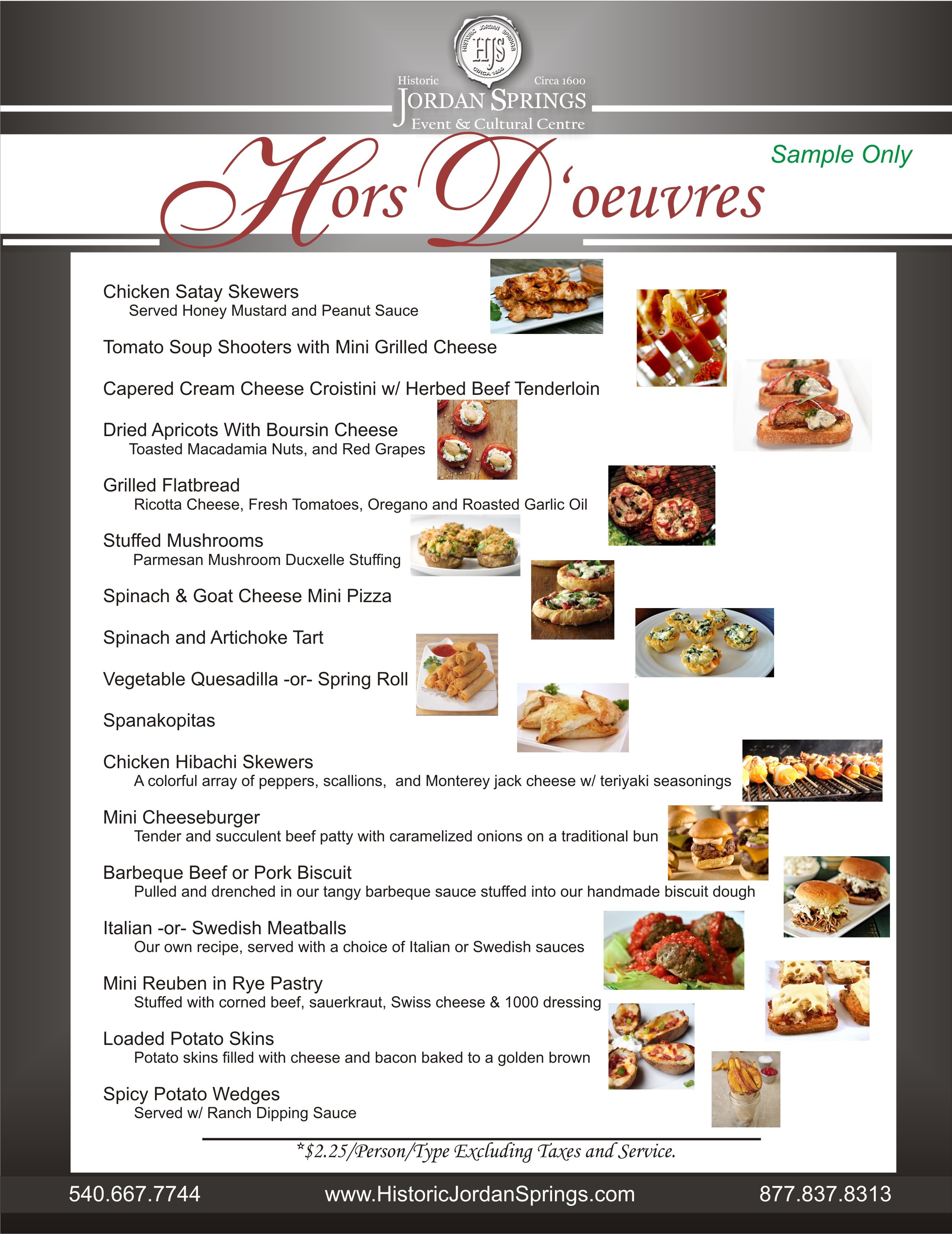 Hors D oeuvres Sample Only Historic Jordan Springs Winchester VA