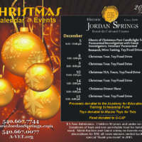 Christmas events calendar with golden ornaments.