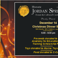 Event flyer for Jordan Springs Christmas Dinner Show on December 14th.