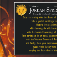 Historic Jordan Springs event advertisement with guided candlelight tours and paranormal activities.